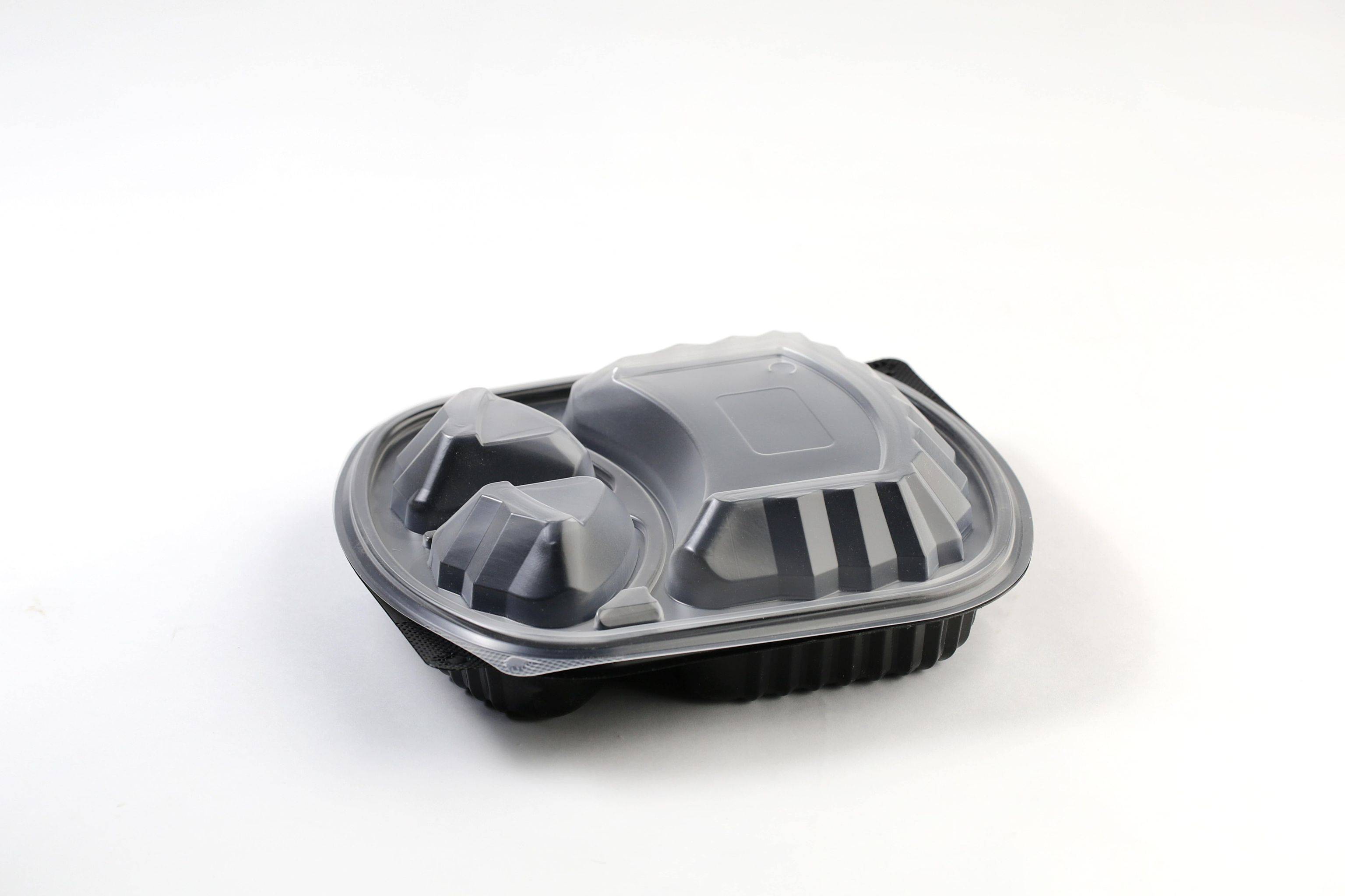 Plastic container with 3 sections black with Lid